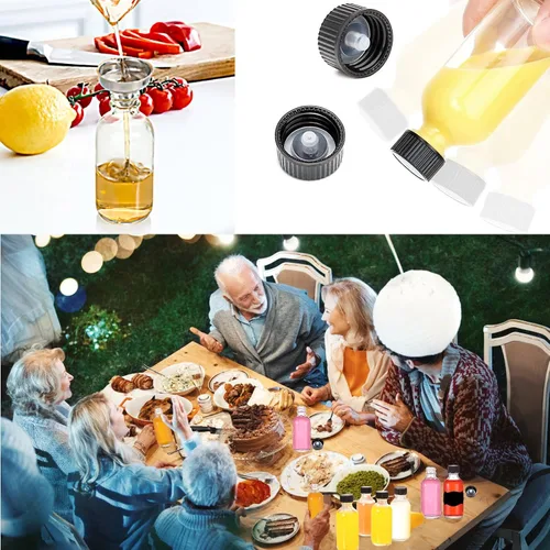 Miniatura 7 de Botellas pequeñas de vidrio de 4 onzas con tapas y embudos, recipiente redondo Boston de 120ml para shots de bienestar, botellas de muestra de 20PZAS