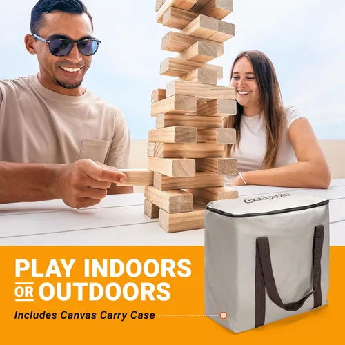 Miniatura 6 de GoSports Juego Gigante de Apilamiento de Madera para Exteriores – Torre de Derribo Grande con Estuche Marrón