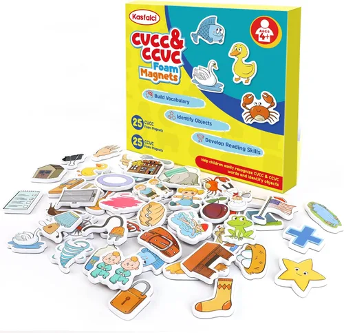 Kasfalci Juegos de palabras CVCC y CCVC, 50 imanes de espuma magnética para nevera para niños, juguetes de terapia del habla para niños pequeños,