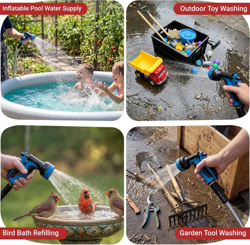 Miniatura 9 de Lefree - Manguera de jardín de 50 pies, manguera de jardín de acero inoxidable metálica, manguera de agua flexible con boquilla de 10 funciones