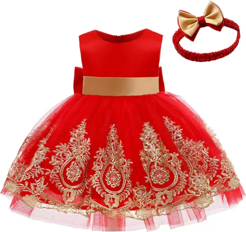 Miniatura 3 de CMMCHAAH - Vestidos de fiesta y concurso, con encaje y bordado, con lazo, tutú y diadema, para bebés y niñas, tallas 0-6T