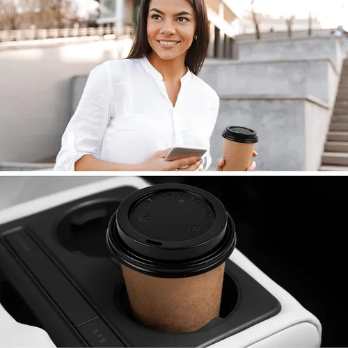 Miniatura 6 de Eaasty Paquete de 500 tapas desechables para tazas de café de 3.543 in, tapas planas negras calientes para tazas de papel de 10, 12, 16, 20 onzas, a