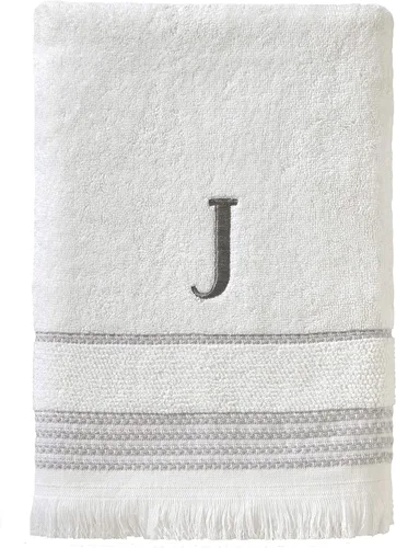 Miniatura 76 de SKL Home Toalla de baño casual con monograma, S, 28 x 54 pulgadas, color blanco