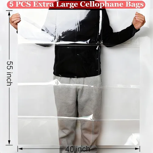 Miniatura 2 de SYOGUA Bolsas de celofán transparente extra grandes, paquete de 5 bolsas de regalo transparentes de 40 x 55 pulgadas, bolsas de plástico enormes