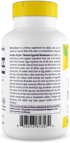 Miniatura 3 de Healthy Origins Membrana de cáscara de huevo de 500 mg (NEM, sin OMG, sin gluten, soporte para las articulaciones), 120 cápsulas vegetales