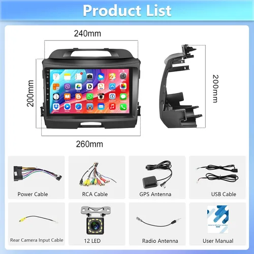 Miniatura 8 de Podofo Estéreo de coche Android para Kia Sportage 2010 2011 2012 2013 2014 2015 2016, 9 pulgadas pantalla táctil receptor de radio de coche