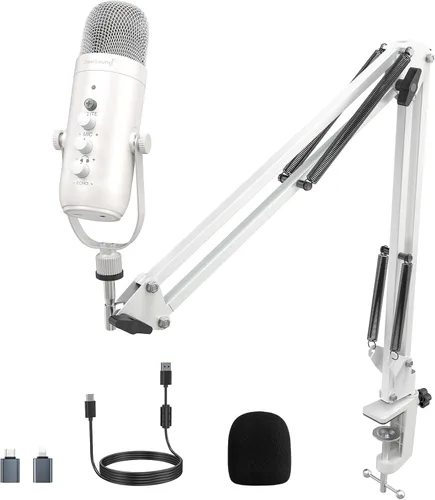 Miniatura 11 de ZealSound Gaming Microphone for PC/Mac/iPhone/Phone – 192kHz/24-bit Podcast Mic with Noise Reduction, Tap-to-Mute, Gain, Monitoring, Boom Arm, Pop