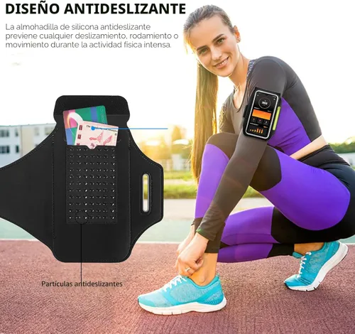 Miniatura 7 de Brazalete para correr con bolsa para auriculares, brazalete para teléfono celular para iPhone 17 16 15 Pro 14 Plus 13 11 XR, Galaxy S24/S10 Negro