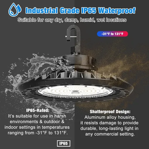 Miniatura 5 de UFO LED High Bay Light 200W 30000LM 5000K DLC/ETL Listed Luces comerciales 150LM/W 0-10v Dimmable Alta Bahía LED Luz IP65 Almacén Taller 6' Cable