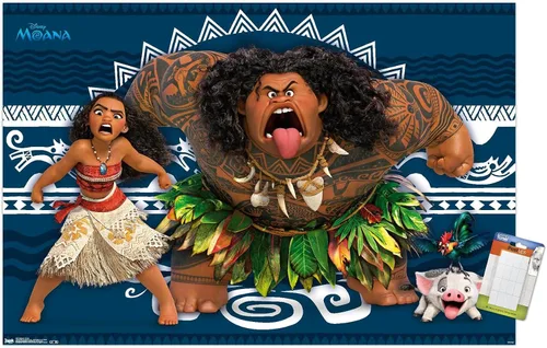 Miniatura 11 de Disney Moana - Póster de pared de caras de 22.4 pulgadas de largo x 14.7 pulgadas de ancho, versión enmarcada de madera de granero