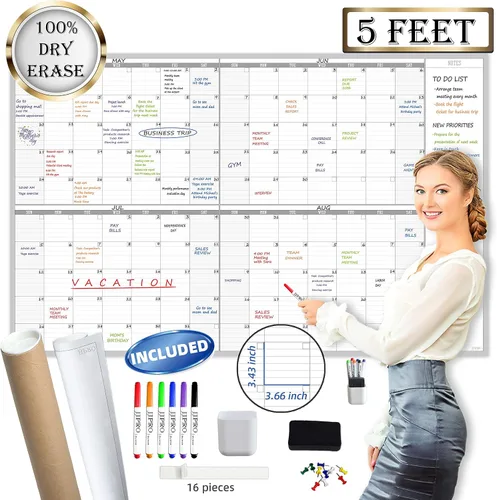 Miniatura 9 de Calendario de pared grande de borrado en seco, calendario de pared anual sin fecha en blanco, pizarra blanca de 38 x 26 pulgadas, planificador