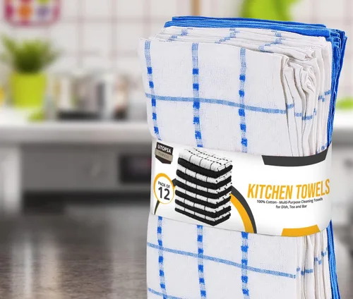 Miniatura 6 de Utopia Towels - Juego de 12 toallas de cocina, 15 x 25 pulgadas, 100% algodón hilado en anillo súper suave y absorbente, toallas de lino para Azul