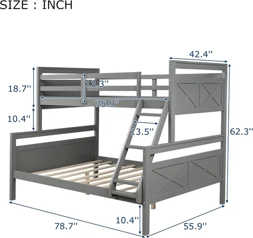 Miniatura 2 de Base de cama individual sobre matrimonial con escalera, literas de madera maciza, marco de cama individual sobre matrimonial con barandilla, se