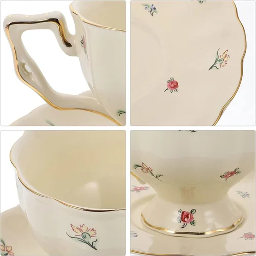 Miniatura 5 de Taza de té, tazas de café, taza de café, 1 juego de tazas de té y platillos de porcelana, tazas de té de porcelana de estilo europeo con platillo