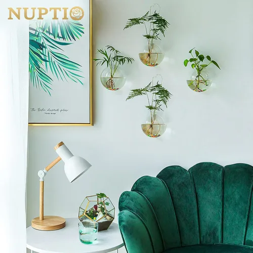Miniatura 2 de NUPTIO Macetas de cristal para colgar en la pared: 4 jarrones transparentes de montaje en pared de terrario para interiores, oficina, jardín, sala