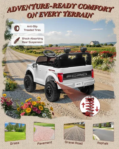 Miniatura 7 de First Ride On camión de juguete de 24 V para niños, Ford F-150 Raptor con licencia de 2 plazas, coche eléctrico con control remoto, juguetes