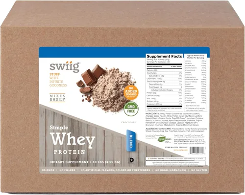 swiig Simple Whey Blend - Sin azúcar añadido, chocolate, sin rellenos, sin sabores artificiales, colores o edulcorantes, sin RBGH (hormonas), sin