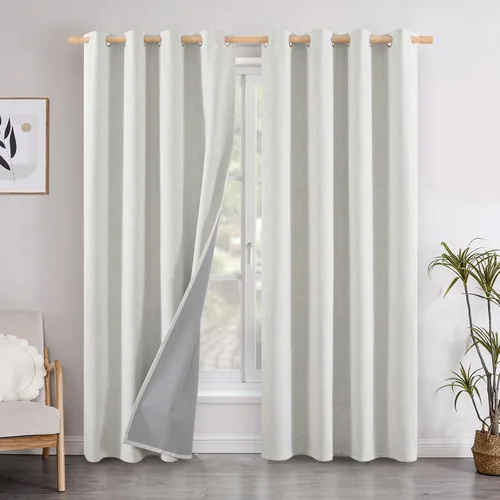 Miniatura 120 de YoungsTex - Cortinas opacas de lino para dormitorio, oscurecimiento de la habitación, cortinas con textura de lino, paneles con aislamiento térmico