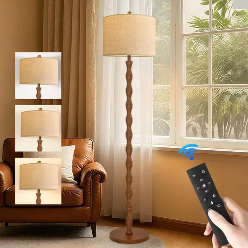 Miniatura 22 de QIYIZM - Lámpara de pie con diseño de árbol de 3 bombillas; alta, rústica, estilo rural, industrial y boho, pantalla de mimbre y bambú; para sala