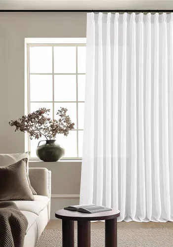 Miniatura 204 de Cortinas de lino natural con pliegues fruncidos de 120 pulgadas de largo para sala de estar, cortinas plisadas con ganchos y lengüeta trasera