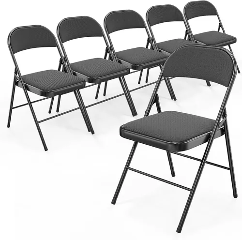 Miniatura 14 de Bonnlo Silla plegable, sillas plegables acolchadas de tela con cojín, respaldo y marco de acero para interiores y exteriores, comedor, oficina, Negro
