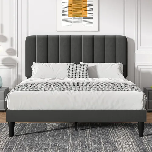 Miniatura 49 de VECELO Marco de Cama Tapizada Tamaño Full con 4 Cajones y Cabecero, Marco de Cama Plataforma de Almacenamiento de Terciopelo, Soporte de Listones