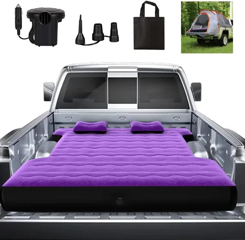 Colchón de aire para cama de camioneta para campamento, colchoneta gruesa para dormir de 5.5 a 5.8 pies, tamaño completo, camas cortas para Púrpura
