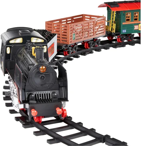 Amazon Basics - Juego de tren de vapor con control remoto para afición con tender, gòndola y furgón de cola, humeante, luz de trabajo y sonidos