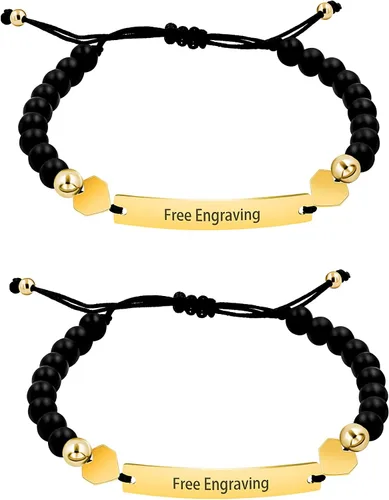 Pulsera unisex hecha a mano con nombre cuentas de ónix negro mate pulsera trenzada personalizada para hombres mujeres mejores amigos regalo de
