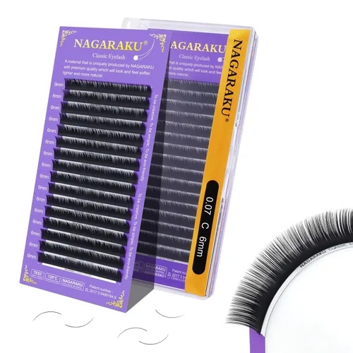 Miniatura 262 de NAGARAKU Extensiones de pestañas, pestañas individuales, 0.05mm, rizo D, 15mm, clásico, negro mate, suave, natural, profesional, 16 filas, 0.05-D