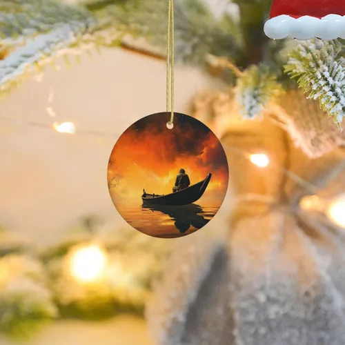 Miniatura 17 de Adornos de cerámica para árbol de Navidad, diseño de lobo del bosque, adornos redondos de cerámica, divertidas decoraciones de Navidad, colgantes