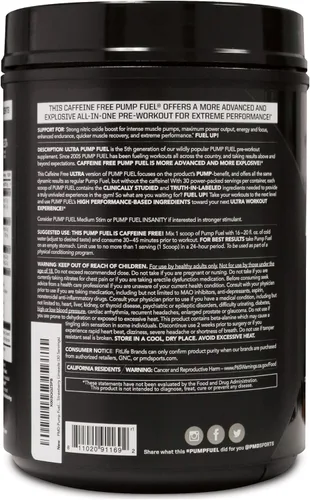 Miniatura 3 de PMD Sports Pump Fuel Ultra Sin Cafeína - Polvo Premium de Preentrenamiento y Bomba Muscular, Mayor Enfoque, Resistencia y Recuperación, Creatina Sin