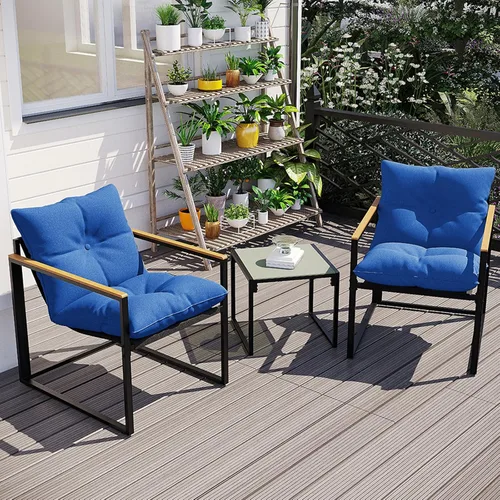 Juego de 3 Piezas de Muebles de Patio, Juego de Sillas para Porche al Aire Libre de 2, Muebles de Balcón para Apartamento con Sillas y Mesa, Incluye