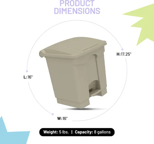 Miniatura 4 de Safco Cubo de basura de plástico para interiores, eliminación de manos libres, 8 galones, color marrón