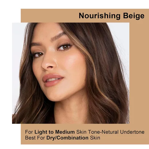 Miniatura 7 de FV Base de maquillaje líquida dewy, fórmula hidratante suave y ligera, cobertura media-completa de larga duración con acabado natural, base Beige