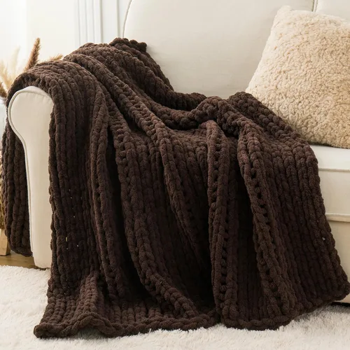 Miniatura 13 de Battilo - Manta de punto grueso de cachemira beige y crema, manta suave y gruesa de chenilla, manta de crochet de punto trenzado hecha a mano