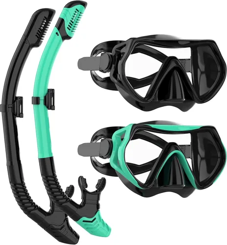 Miniatura 17 de Equipo de esnórquel para adultos, juego de máscara de esnórquel JRing con vidrio templado de 180 grados, gafas antivaho para buceo, esnórquel