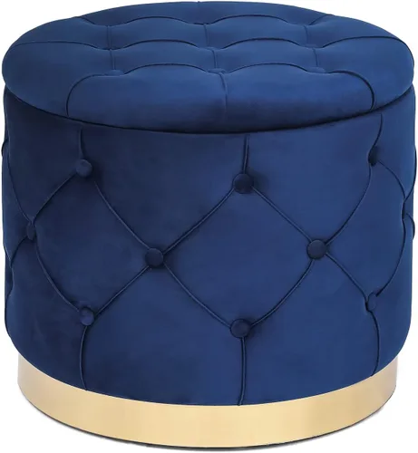 Adeco Otomana redonda de almacenamiento, banco tapizado con botones de terciopelo con tapa extraíble, mesa auxiliar, reposapiés, asiento para sala