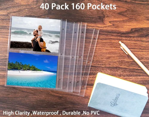 Miniatura 3 de Paquete de 40 fundas para tarjetas fotográficas de 3.5 x 5 pulgadas para carpeta A5 Mini de 3 anillas, fundas de fotos ultra transparentes, 2