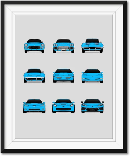 Miniatura 3 de Custom Car Posters Póster hecho a mano compatible con Chevy Corvette Generations e impresión de Chevrolet Corvette (C1 C2 C3 C4 C5 C6 C7 C8)