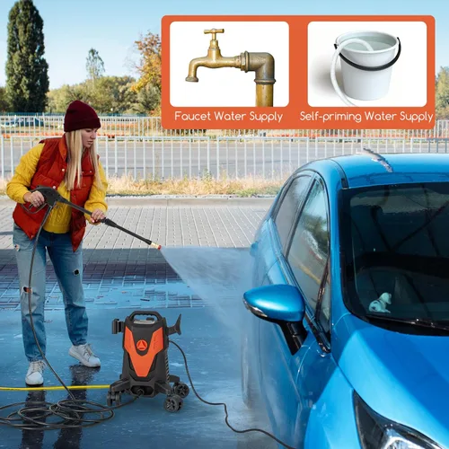 Miniatura 9 de Goplus Lavadora a presión eléctrica, 2400 PSI 1.7 GPM Lavadora de alta presión con 4 boquillas rápidas y ruedas universales, lavadora a presión