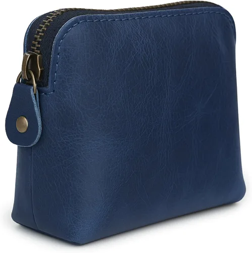 Bolsas de Cosméticos de Cuero Azul Para Mujeres Juego de Viaje – Monedero con Cremallera Hecho a Mano Juego de Bolsas de Maquillaje Azul Pequeñas