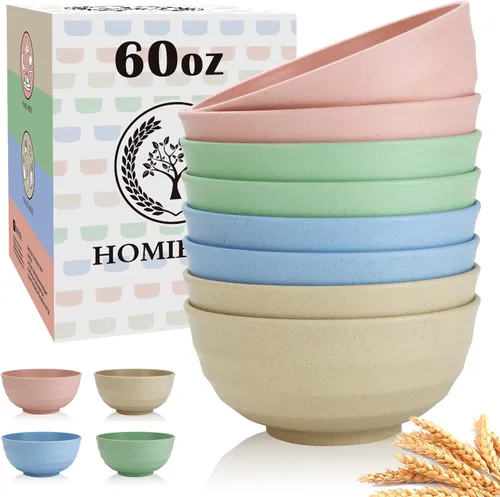 Miniatura 31 de Homienly Juego de 6 boles irrompibles de fibra de paja de trigo, aptos para microondas y lavavajillas, alternativa reutilizable a los boles