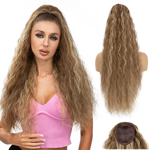 Miniatura 3 de Extensión de cola de caballo con cordón de 26 pulgadas de largo, esponjoso, ondulado, para mujeres negras, extensiones de cabello rizado para uso
