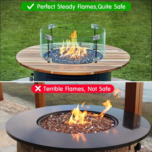 Miniatura 4 de Skyflame Protector de viento redondo de vidrio para hoguera de 17 pulgadas, protector de llama de vidrio templado transparente para propano al aire