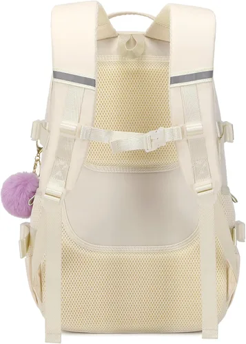 Miniatura 4 de Mochila para niñas de 15.6 pulgadas para laptop, bolsa escolar para niños de primaria y universidad, mochilas y bolsos escolares para niñas Beige