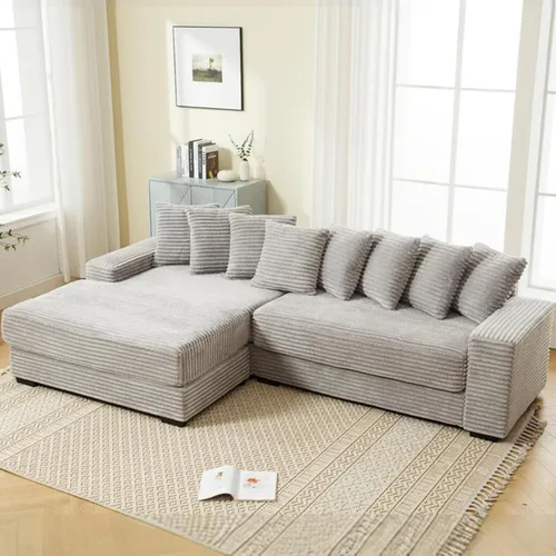 Miniatura 21 de Sofá modular moderno de 111 pulgadas, sofá de pana en forma de L con diván izquierdo, salón extra ancho, 8 almohadas, juego de sofá esquinero