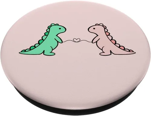 Miniatura 2 de Divertido y lindo dinosaurio T Rex verde dinosaurio y rosa para niñas, PopSockets intercambiables PopGrip