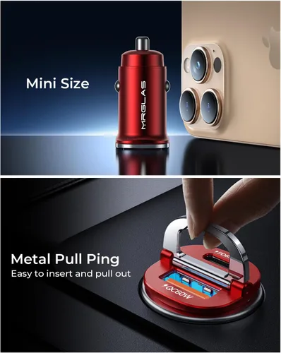 Miniatura 4 de 【Actualizado】 Cargador de coche USB C de 125 W de carga súper rápida para iPhone 16, [PD65W y QC60W] [Todo metal] Cargador de coche MRGLAS para Rojo