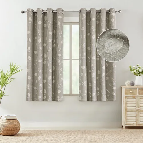 Miniatura 8 de WEST LAKE - Cortinas de hojas grises y blancas de 63 pulgadas de largo con textura de lino para oscurecer la habitación con ramas, ojales